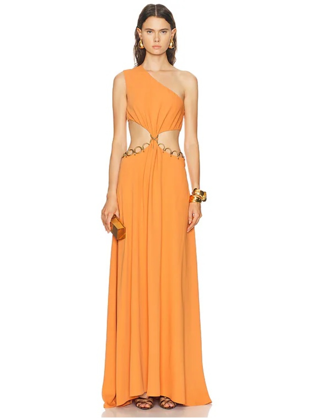 Alexis One-Shoulder Orange Cutout Maxi Gown